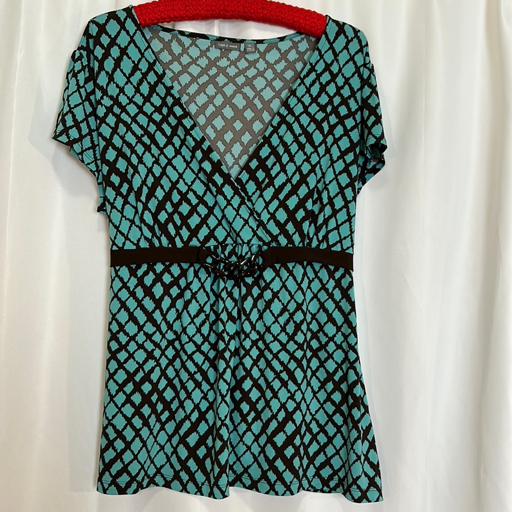 Apartment nine extra large cap sleeve brown turquoise shirt